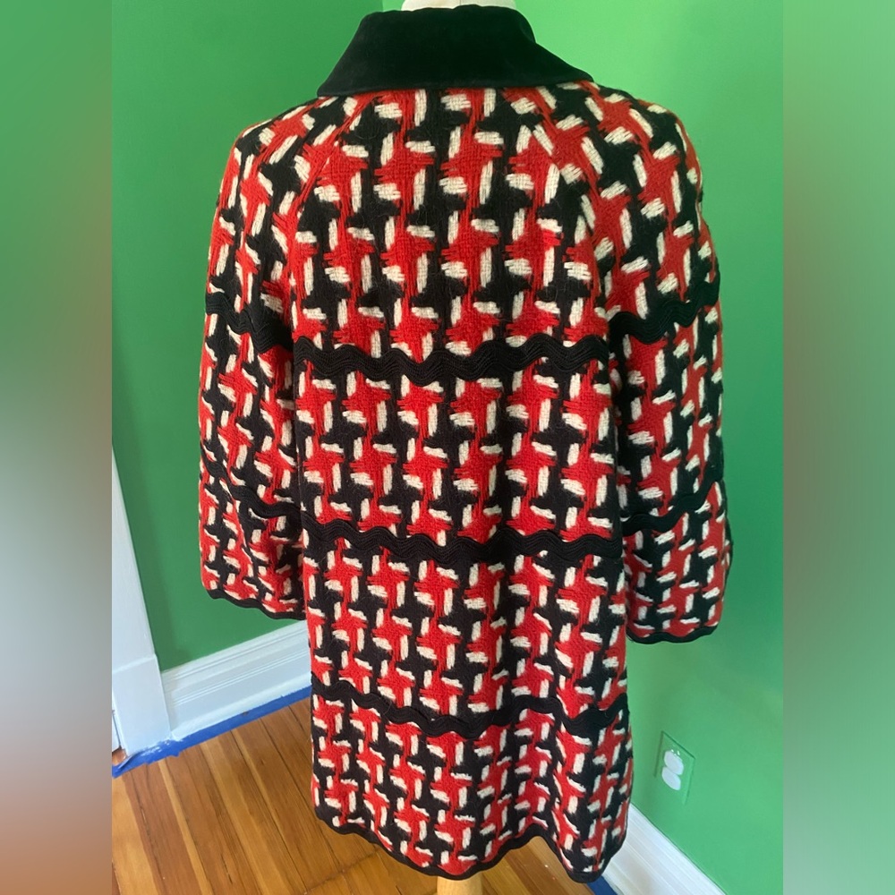 Vintage Moschino Cheap & Chic black white red plaid wool mohair coat Nanny Fran - Picture 2 of 13